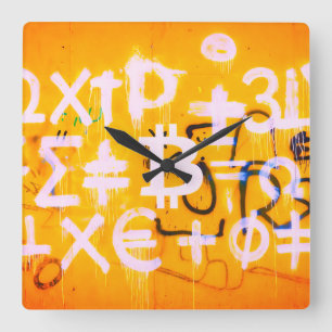 Relógio Quadrado Arte de Rua Bitcoin (Pintura Laranja Nº 5)