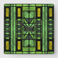 Arte de Vidro Colorido Art Déco em Verde e Dourado