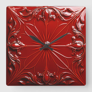 Relógio Quadrado Arte Deco Vermelho