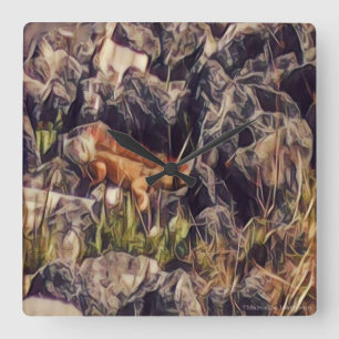 Relógio Quadrado Arte do Guana Laranja