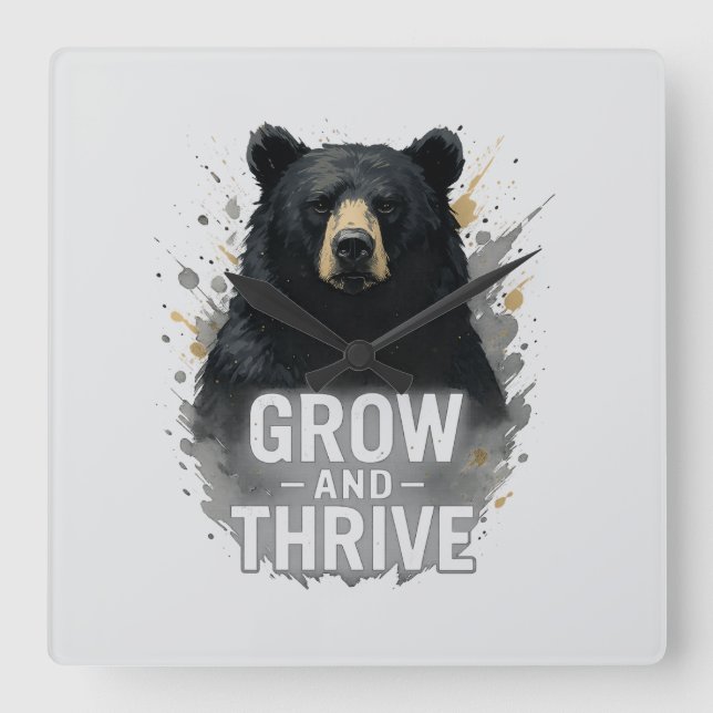Relógio Quadrado Arte do Urso Negro Majestoso (Frente)