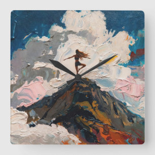 Relógio Quadrado Arte do Yoga: Beleza Equilibrada (Pintura a Óleo N