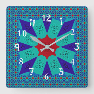 Relógio Quadrado Arte Egípcia Antiga: Uma Mandala Vibrante.