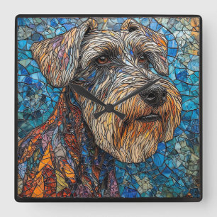 Relógio Quadrado Arte em Mosaico Colorido de Cachorro Giant Schnauz