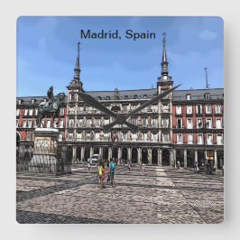 Relógio Quadrado Arte em quadrinhos de uma praça em Madrid, Espanha