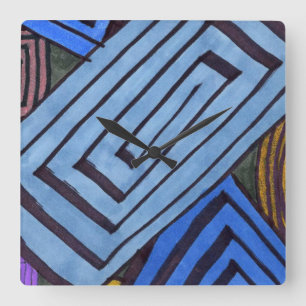 Relógio Quadrado Arte espiral egípcia abstrato retangular azul