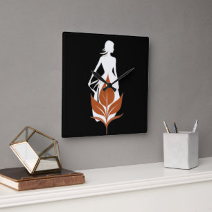Relógio Quadrado Arte Feminino Elegante Silhueta Natureza e Mulher