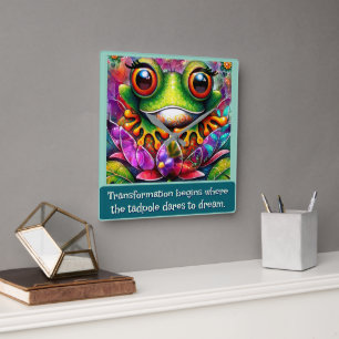 Relógio Quadrado Arte Floral Abstrato Caprichoso de Sapo Personaliz