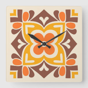Relógio Quadrado Arte Folclórica em Flor