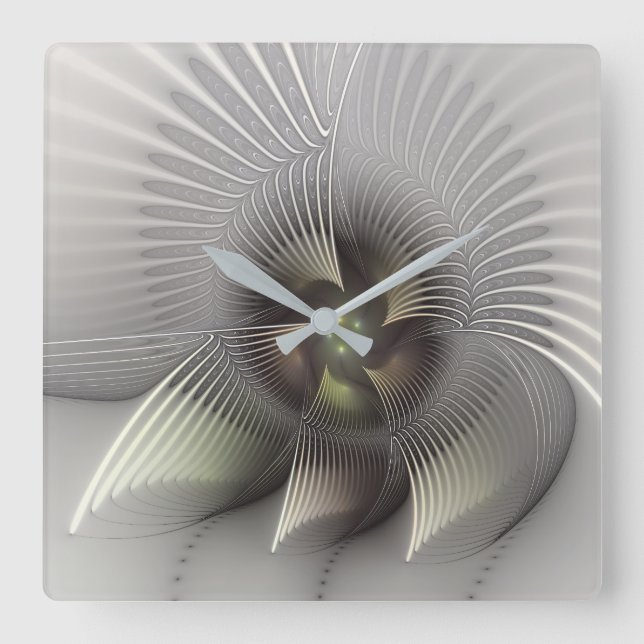 Relógio Quadrado Arte Fractal de Forma 3D Abstrata Moderna (Frente)