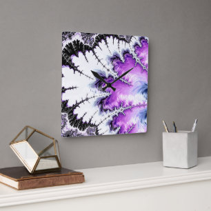 Relógio Quadrado Arte Fractal Gradiente Colorida Moderna