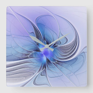 Relógio Quadrado Arte fractal moderna abstrata azul lavanda