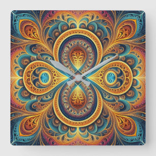 Relógio Quadrado Arte Fractal Vibrante