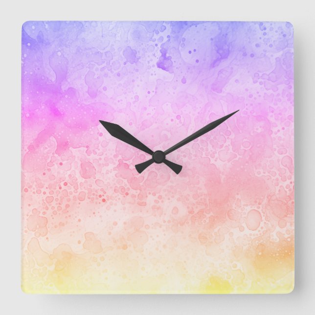 Relógio Quadrado Arte Líquida de Aquarela abstrato (Frente)