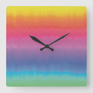Relógio Quadrado Arte Líquida do Arco-Íris Abstrato de Aquarela