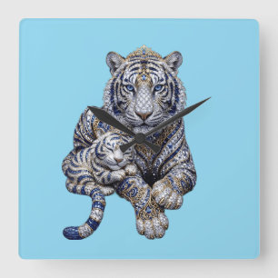 Relógio Quadrado Arte Majestosa do Tigre Branco Realeza Joalheria