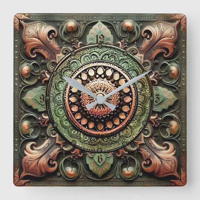 Relógio Quadrado Arte Mandala (Frente)