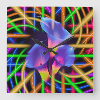 Relógio Quadrado Arte Mística Colorida de Tulipa Abstrata