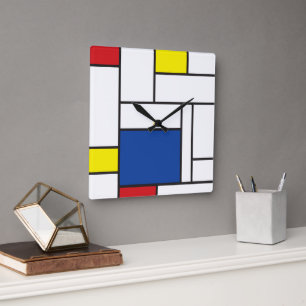 Relógio Quadrado Arte Moderna De Stijl Geométrica Minimalista Mondr