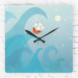 Relógio Quadrado Arte Náutica Do Barco À Vela<br><div class="desc">Um navio à vela fica no topo de uma onda oceânica abaixo de um céu de estrelas. Perfeito para marinheiros,  viajantes e aventureiros em todos os lugares.</div>