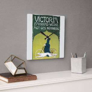 Relógio Quadrado Arte Nova Antiga, Victoria Fahrrad Werke, Rehm