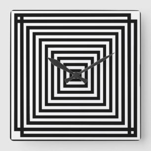 Relógio Quadrado Arte Óptica Preta/Quadrada Branca