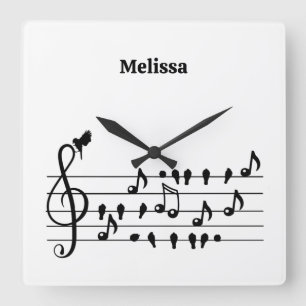 Relógio Quadrado Arte personalizada de clave de sol de pássaro cant