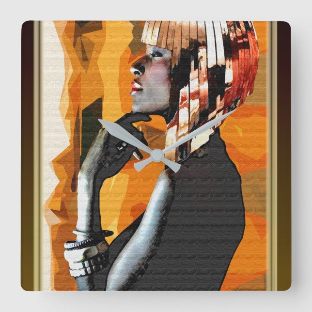 Relógio Quadrado Arte Pop afrocentrista  (Frente)