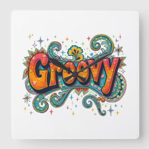 Relógio Quadrado Arte Psicodélico Retro Groovy dos Anos 70 Funky Hi