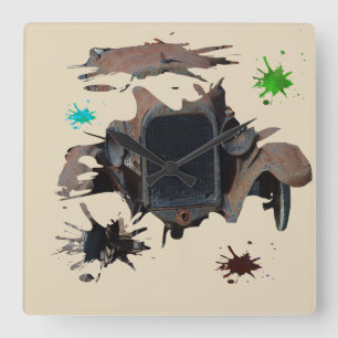 Relógio Quadrado Arte Rústica Carro vintage Grunge