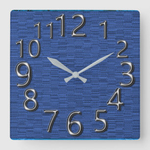 Relógio Quadrado Arte--Tempo-Prata-Retro-Azul-Prazeres