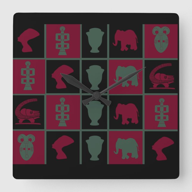 Relógio Quadrado Arte tribal abstrato africana (Frente)