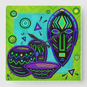 Relógio Quadrado Artefato africano Pop