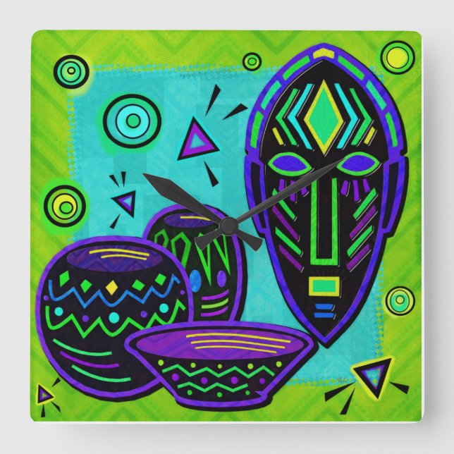 Relógio Quadrado Artefato africano Pop (Frente)