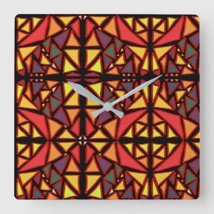 Relógio Quadrado Artes Coloridas Mosaico Multicolorido Maximalista