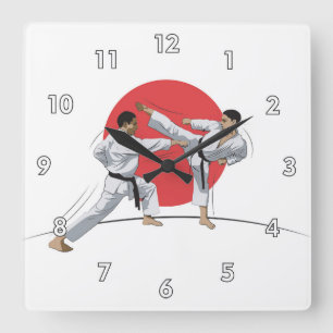 Relógio Quadrado Artes marciais Karate Combate Lutando ou Disparand