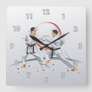 Relógio Quadrado Artes marciais Karate Combate Lutando ou Disparand