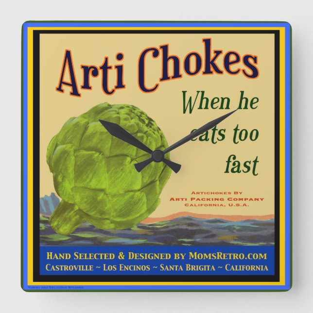 Relógio Quadrado Artichokes Retro Kitchen Wall lock (Frente)