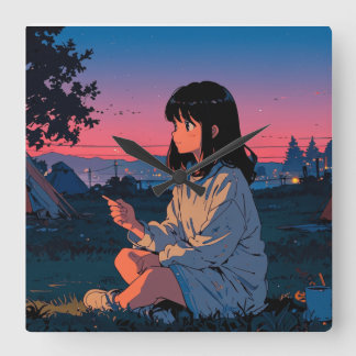 Relógio Quadrado Artigo est Art Retro Mountain Landscape Illustrat