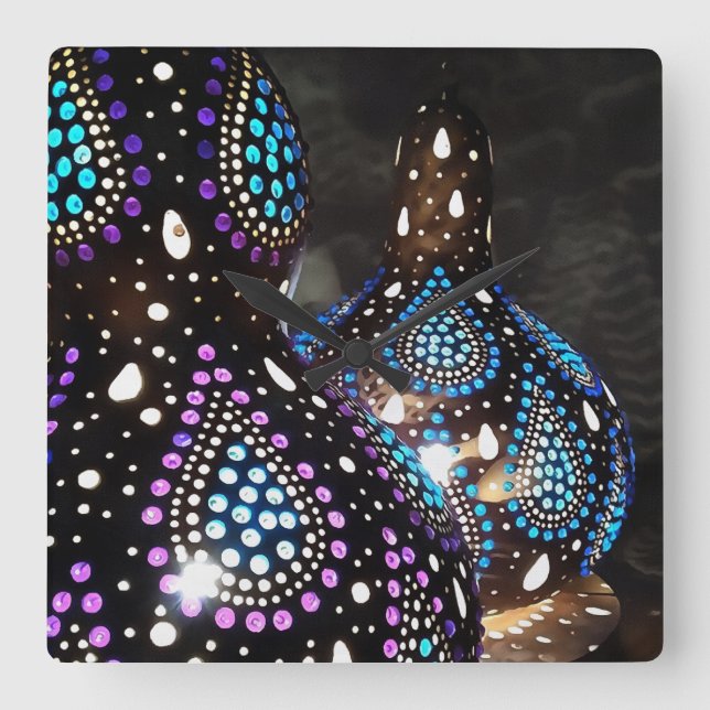 Relógio Quadrado Artisan Artesanato Gourd Lanternas Turcas Arte Acr (Frente)