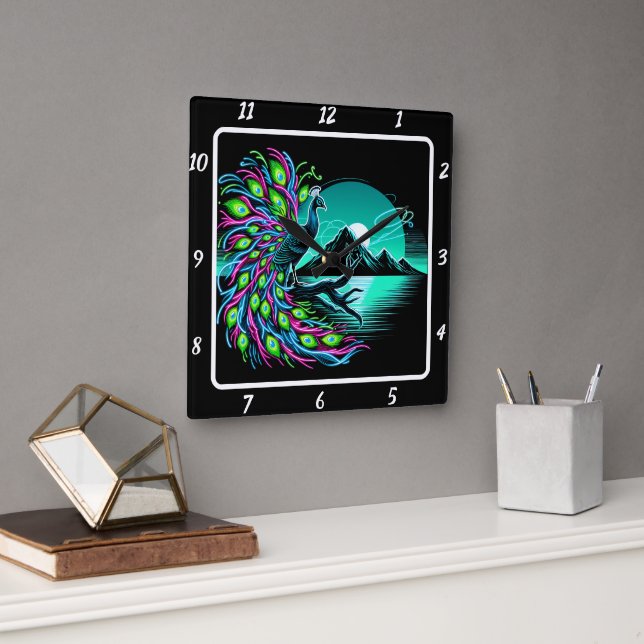 Relógio Quadrado Artista de Peacock Encantado (Escritório)