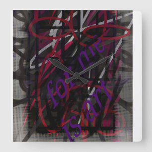 Relógio Quadrado Artista Rebelde - Design Abstrato de Texto e Grafi