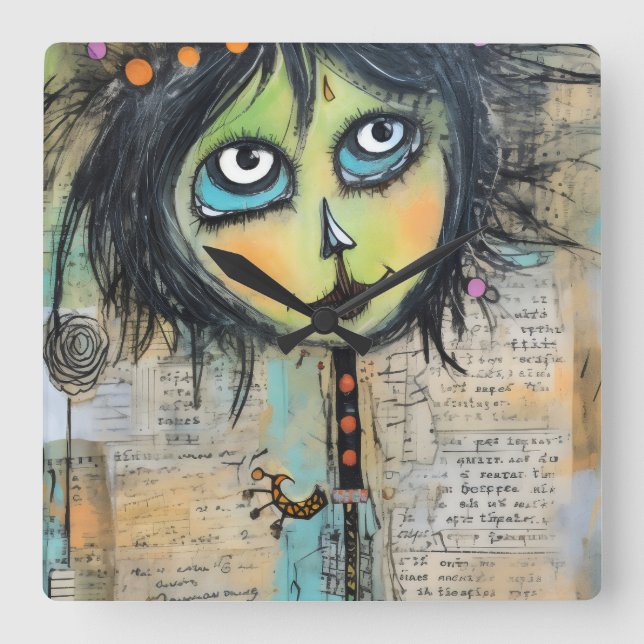 Relógio Quadrado ArtLady 5 encantadora e angustiada (Frente)