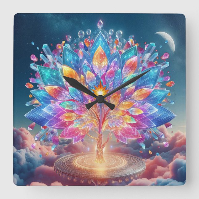 Relógio Quadrado Árvore Cristal (Frente)