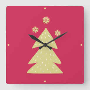 Relógio Quadrado Árvore de Natal ouro