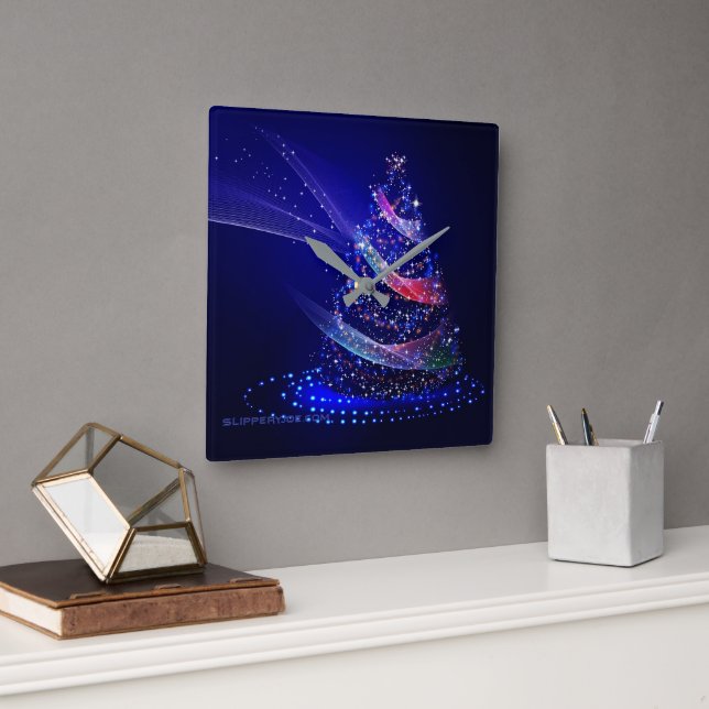 Relógio Quadrado Árvore de Natal SlipperyJoe digital translúcida ve (Escritório)