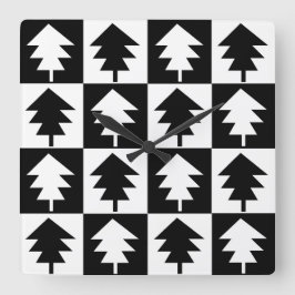 Relógio Quadrado Árvore de Natal Trendage Black and White