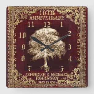 Relógio Quadrado Árvore do aniversário do vintage da vida