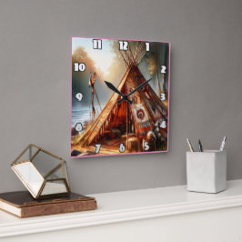 Relógio Quadrado Árvore indígena tranquilo por um rio sereno