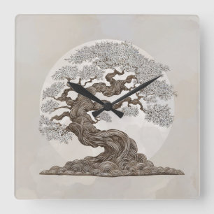 Relógio Quadrado Árvore Sakura - Flor Pérola